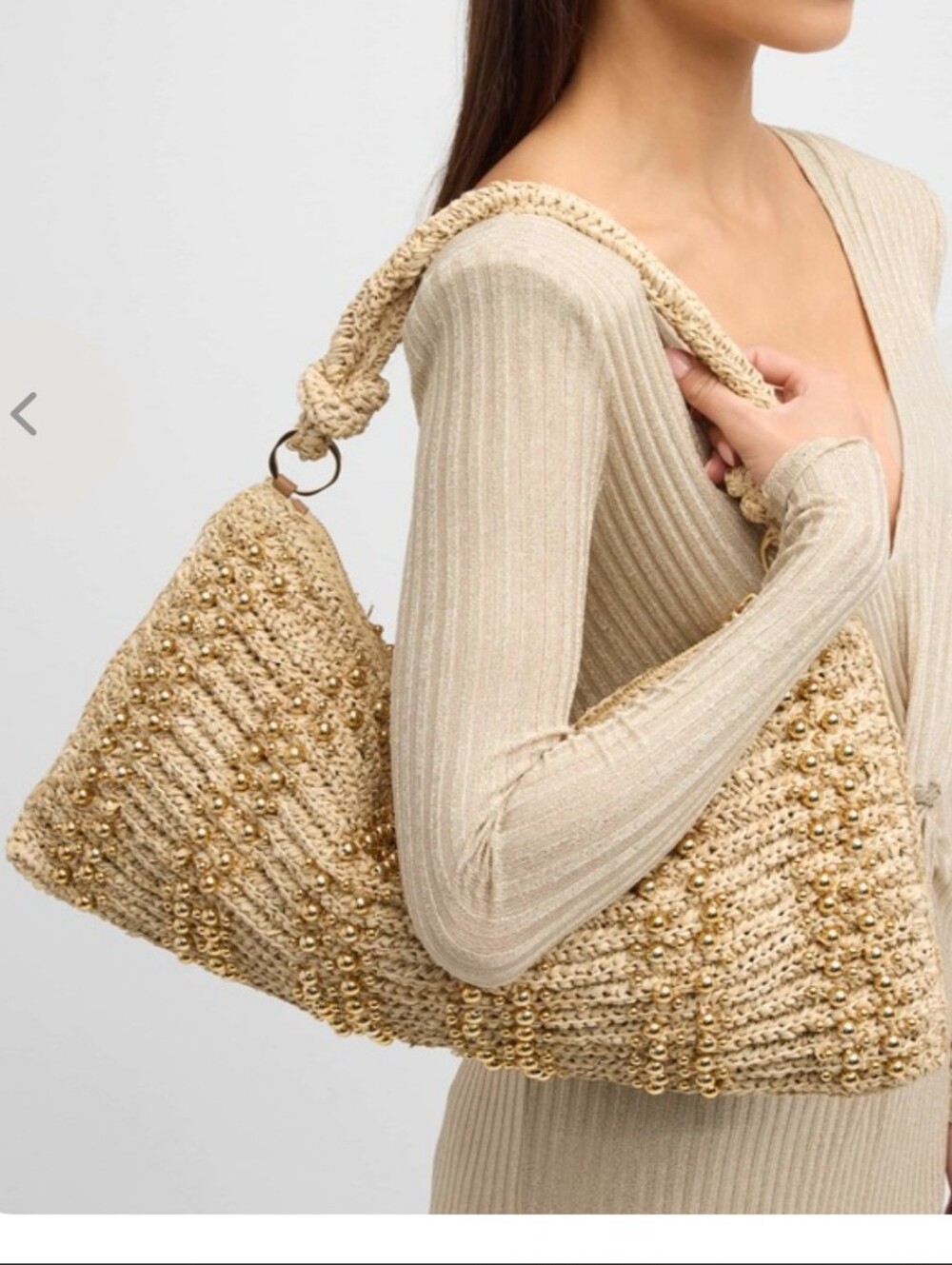 Cult Gaia Raffia Gold Beaded Woven Shoulder Bag - Picture 3 of 17